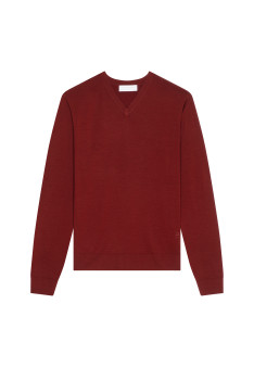 Pull col V avec logo en laine mérinos - Elmo 7881 cerise - 51 Bordeaux