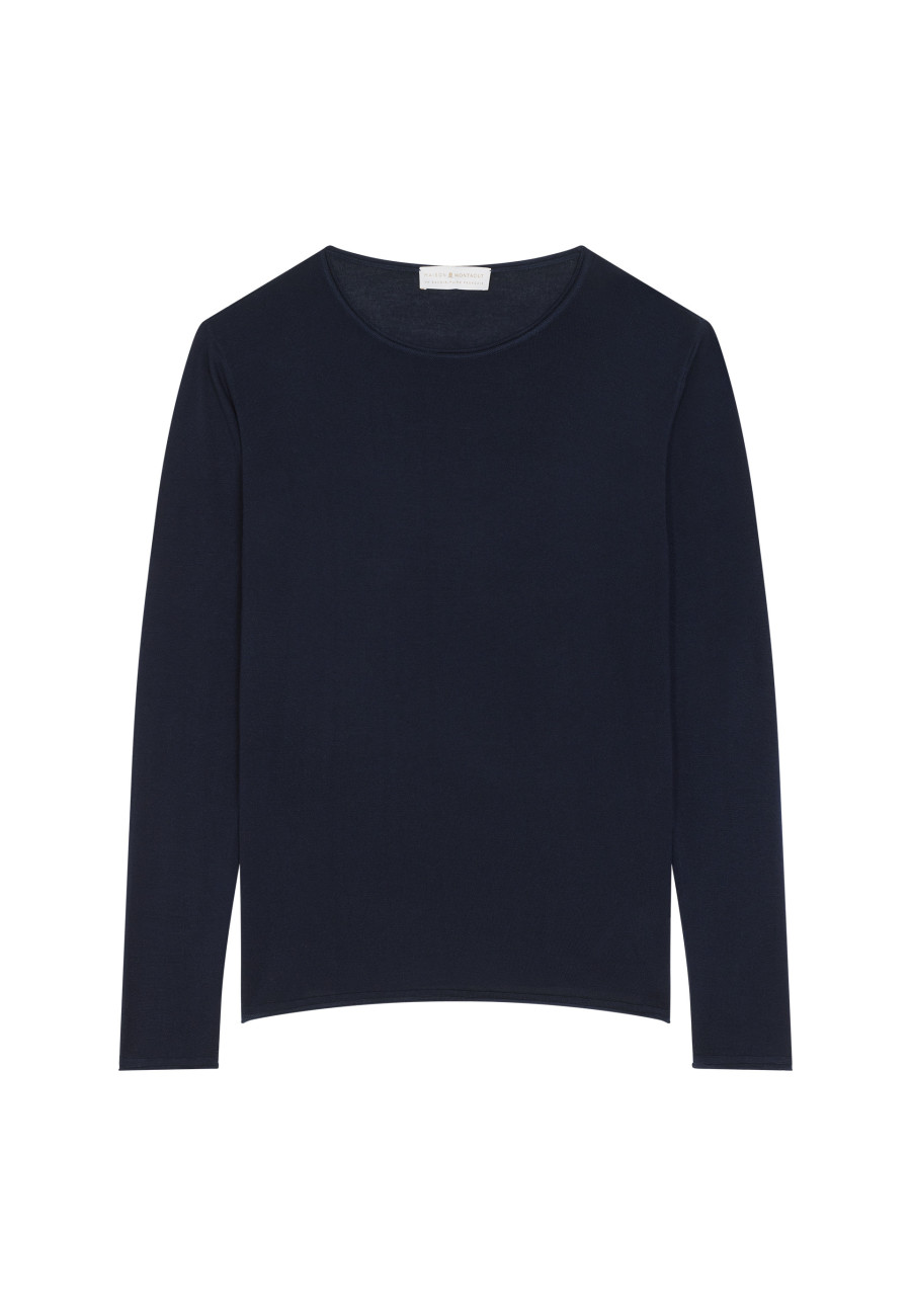 Buttoned t-shirt in cashmere bamboo round neck in fine knit - Aelia