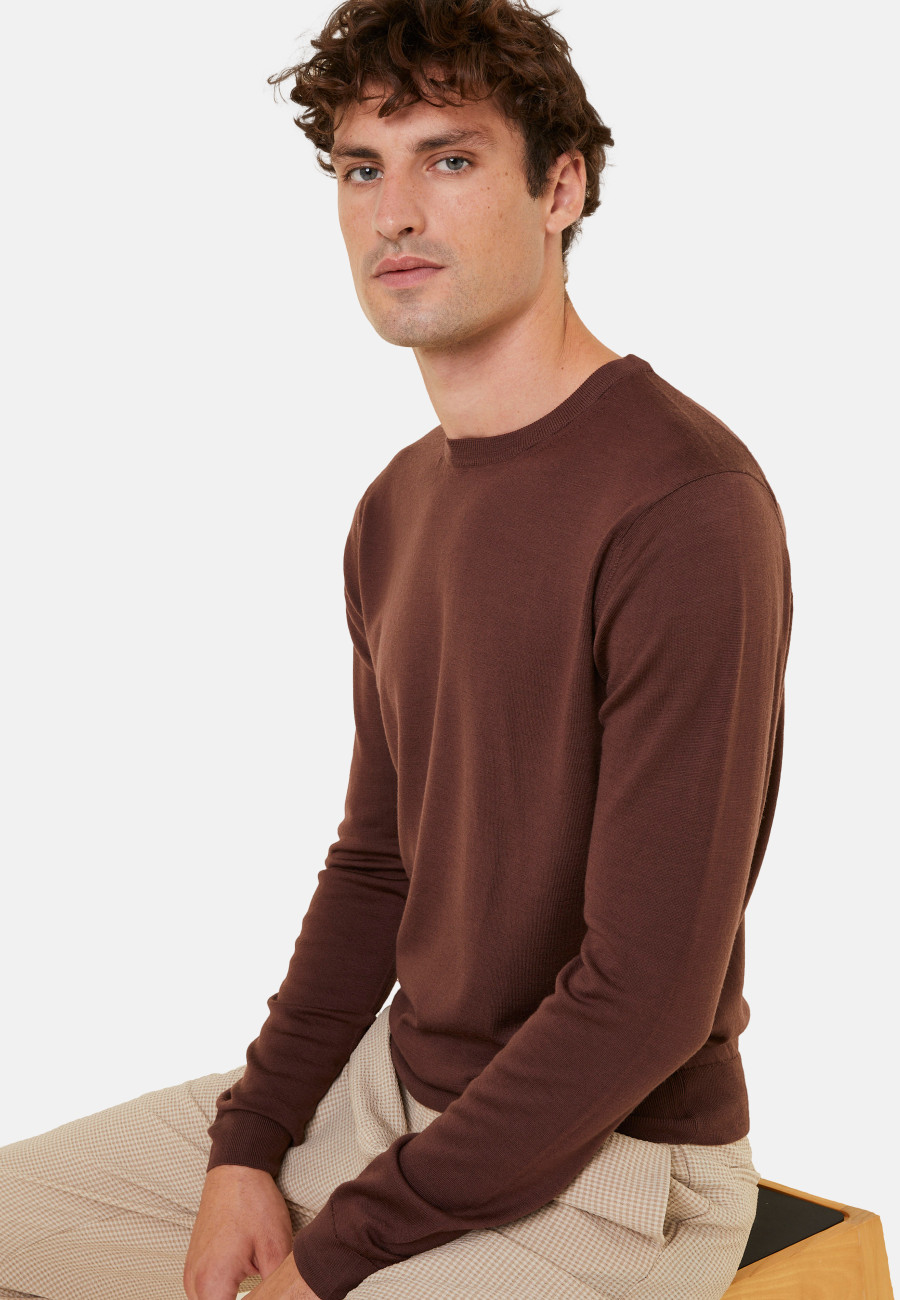 Crew neck sweater with logo in merino wool - Eddie
