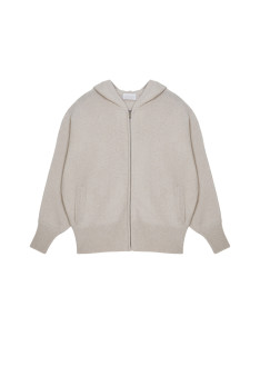 Zipped hoodie with batwing sleeves in recycled cashmere and wool - Albin