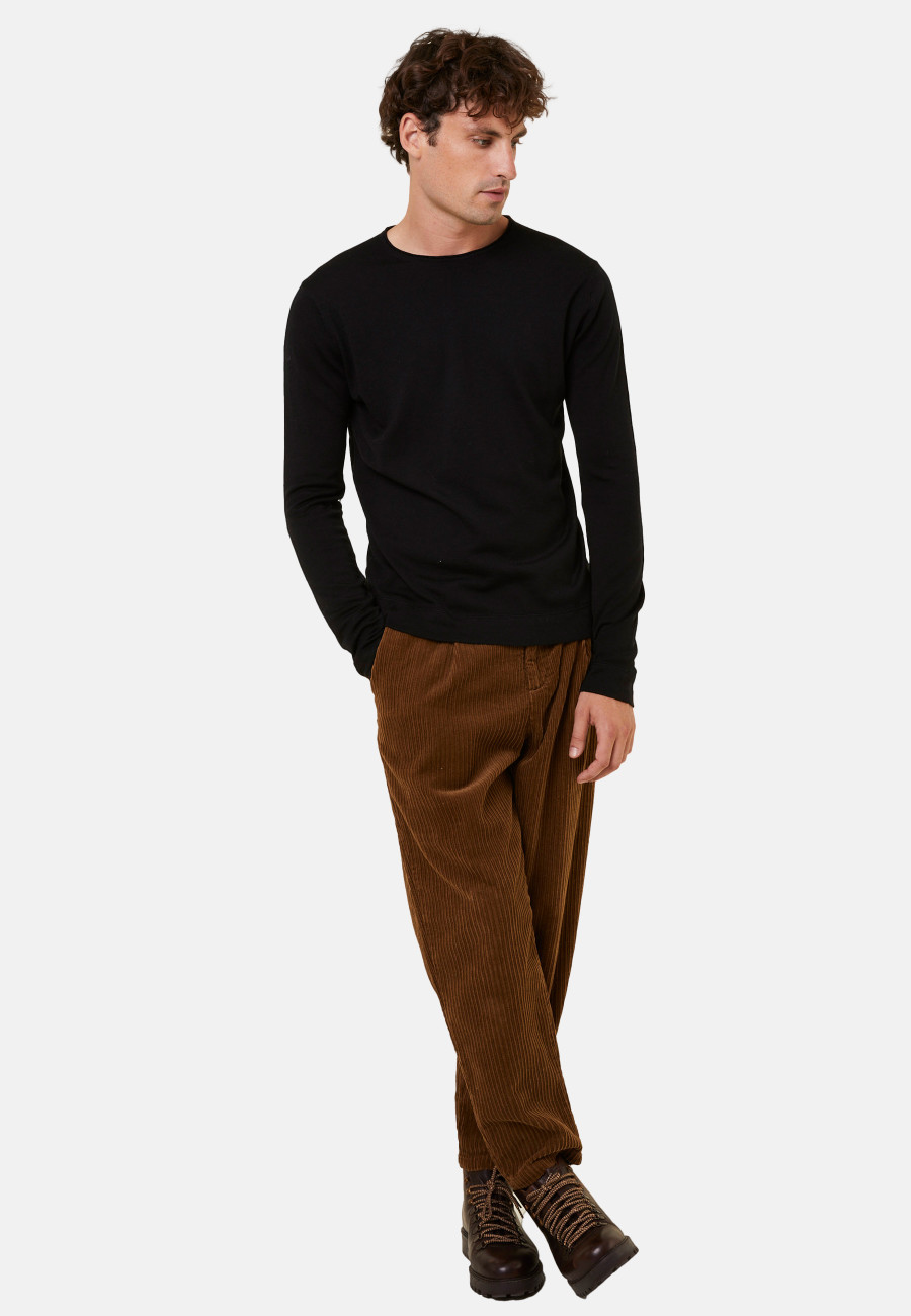 Round-neck merino wool sweater with rolled finishes - Rythme