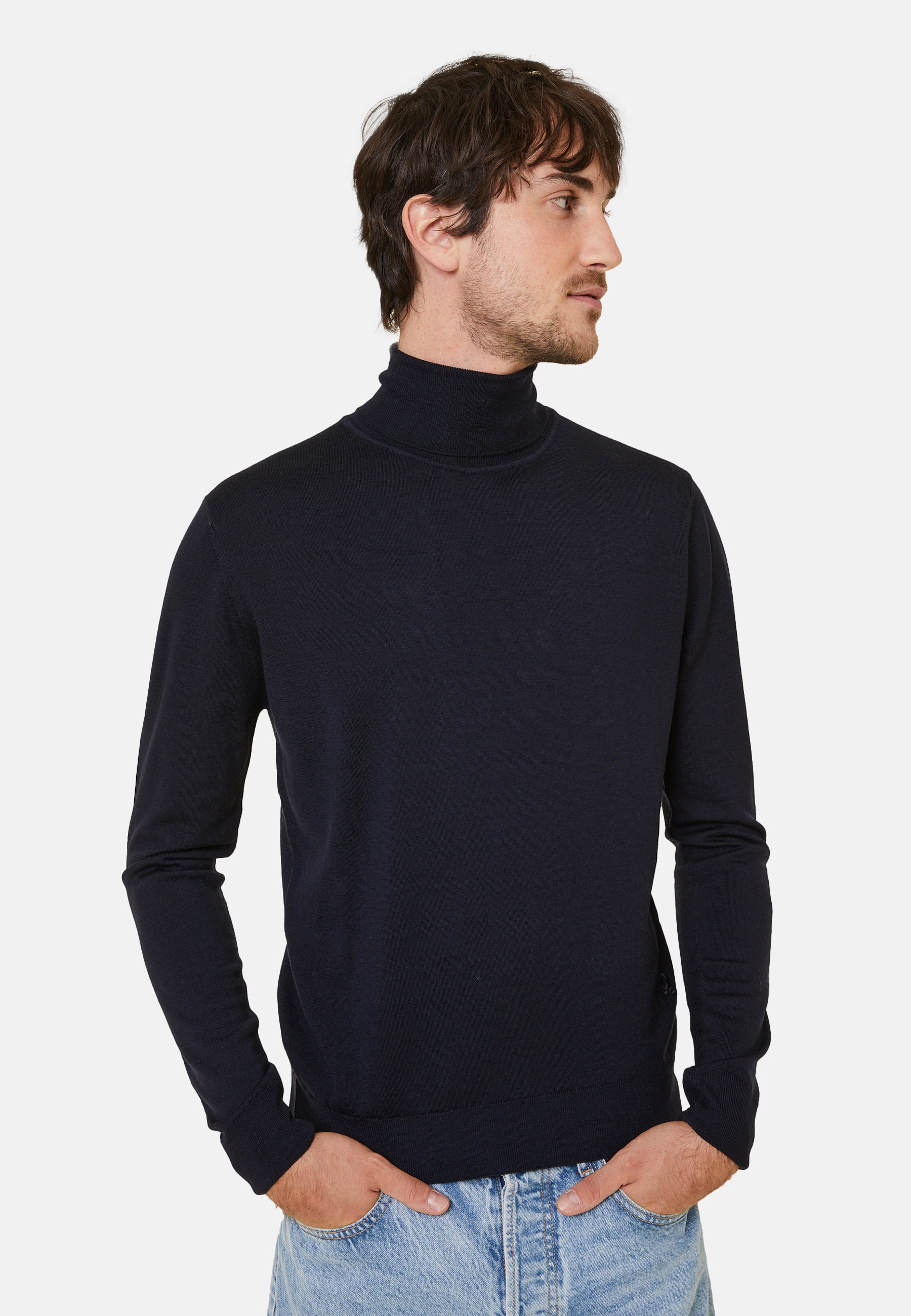 Turtleneck sweater with logo in merino wool - Enzo