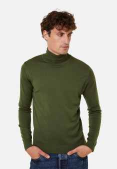 Turtleneck sweater with logo in merino wool - Enzo