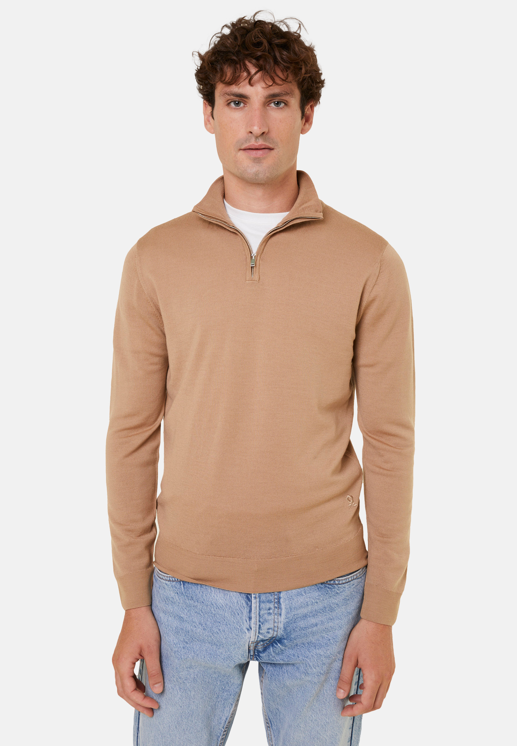 Trucker neck sweater with logo in merino wool - Ryan
