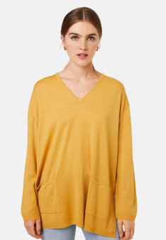 Loose V-neck sweater with pockets in merino wool - Albertine