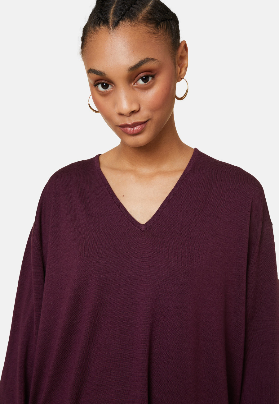 Loose V-neck sweater with pockets in merino wool - Albertine