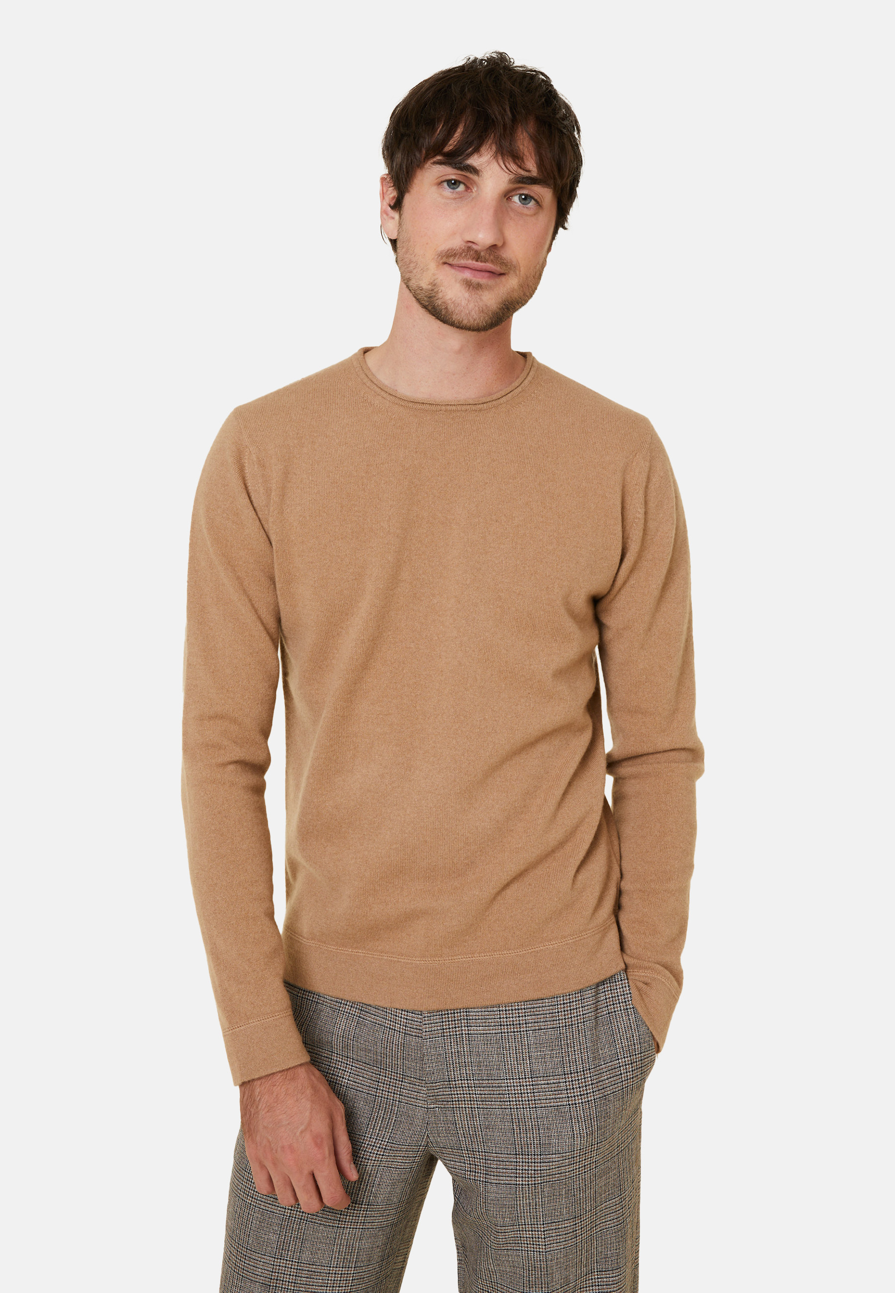 Pull col rond en cachemire finitions roulotées - Ernest 7820 camel - 88 Camel