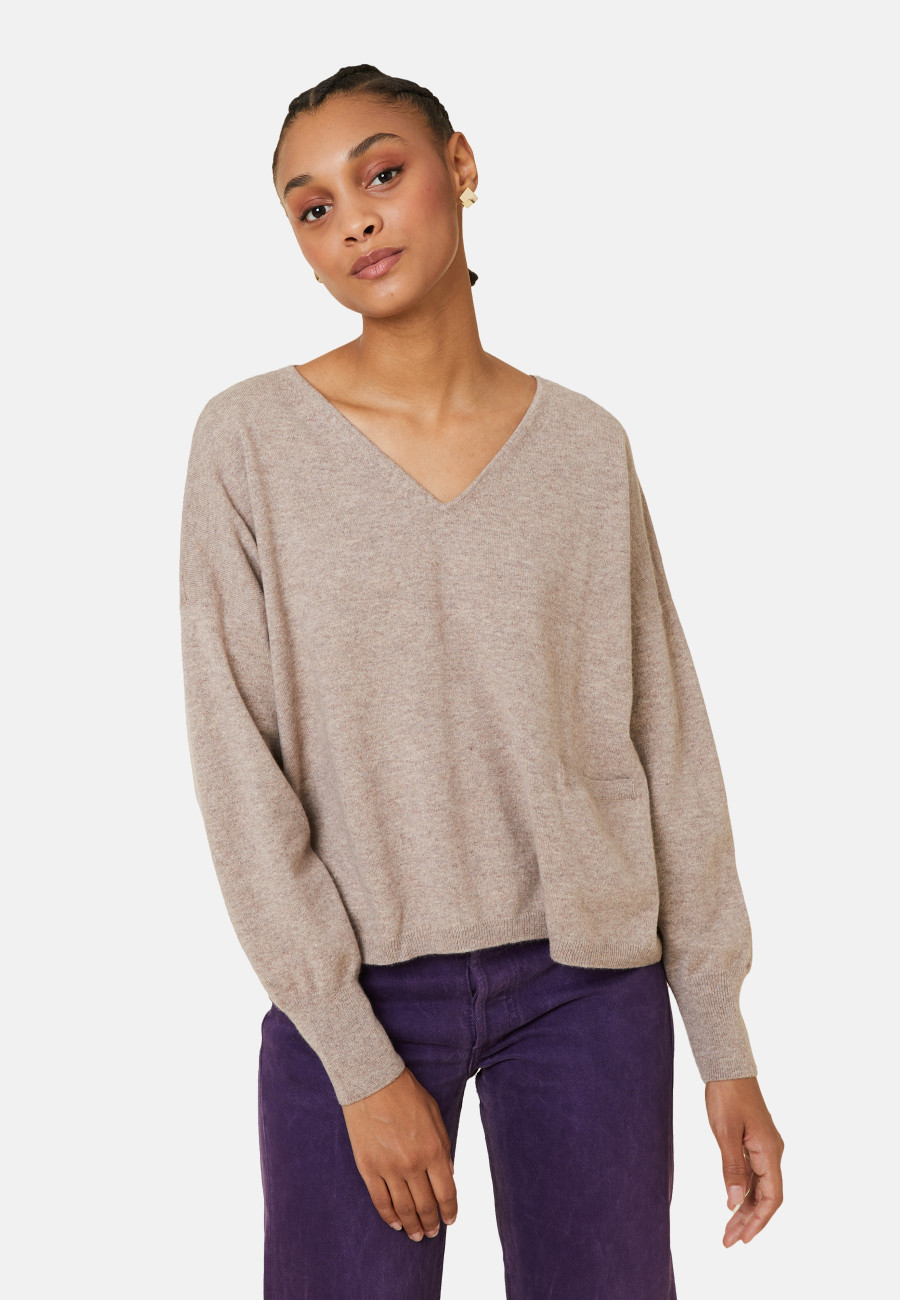 Suéter curto de cashmere com bolso - Balba