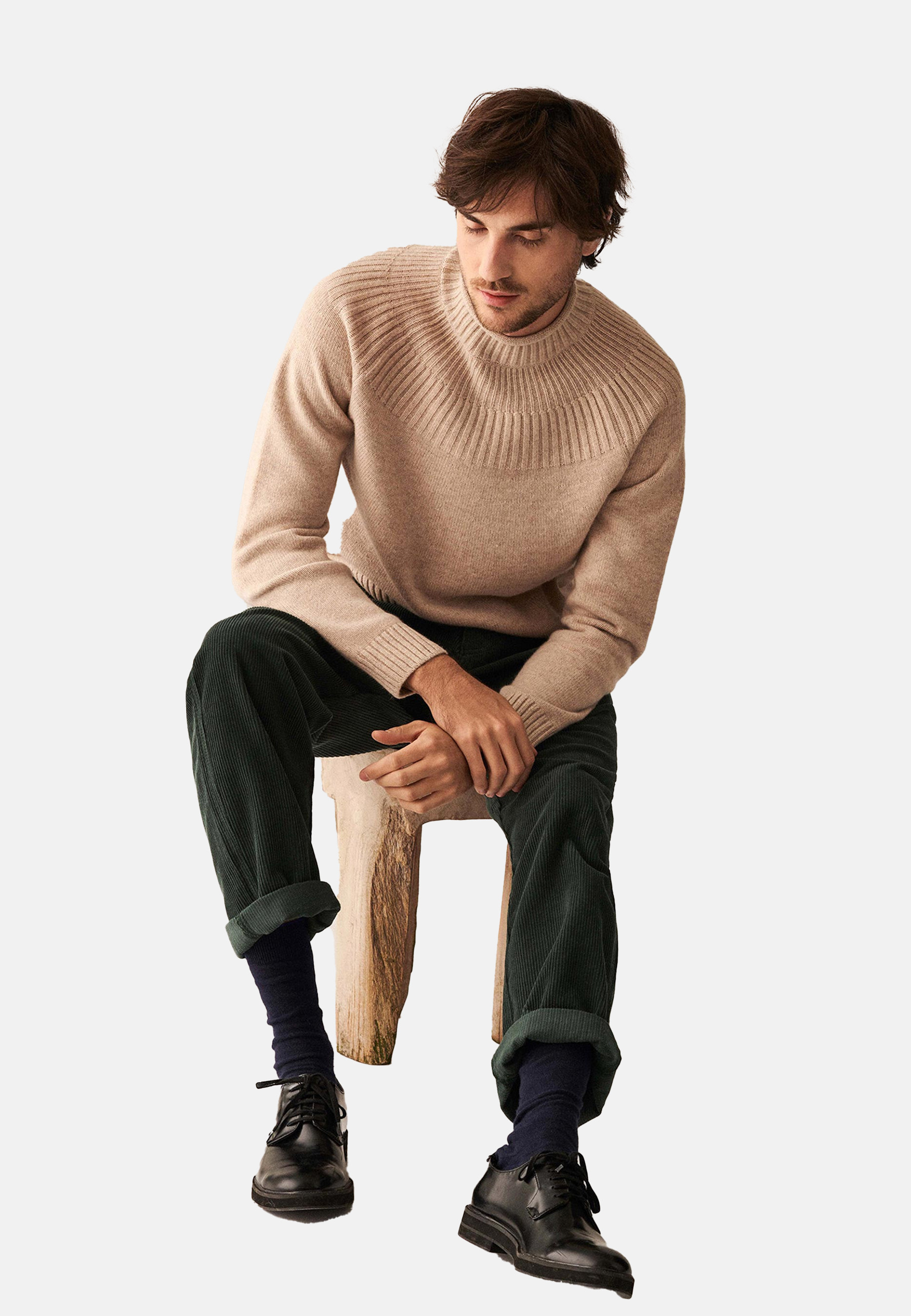 Pull en cachemire col avec jeu de mailles - Arman