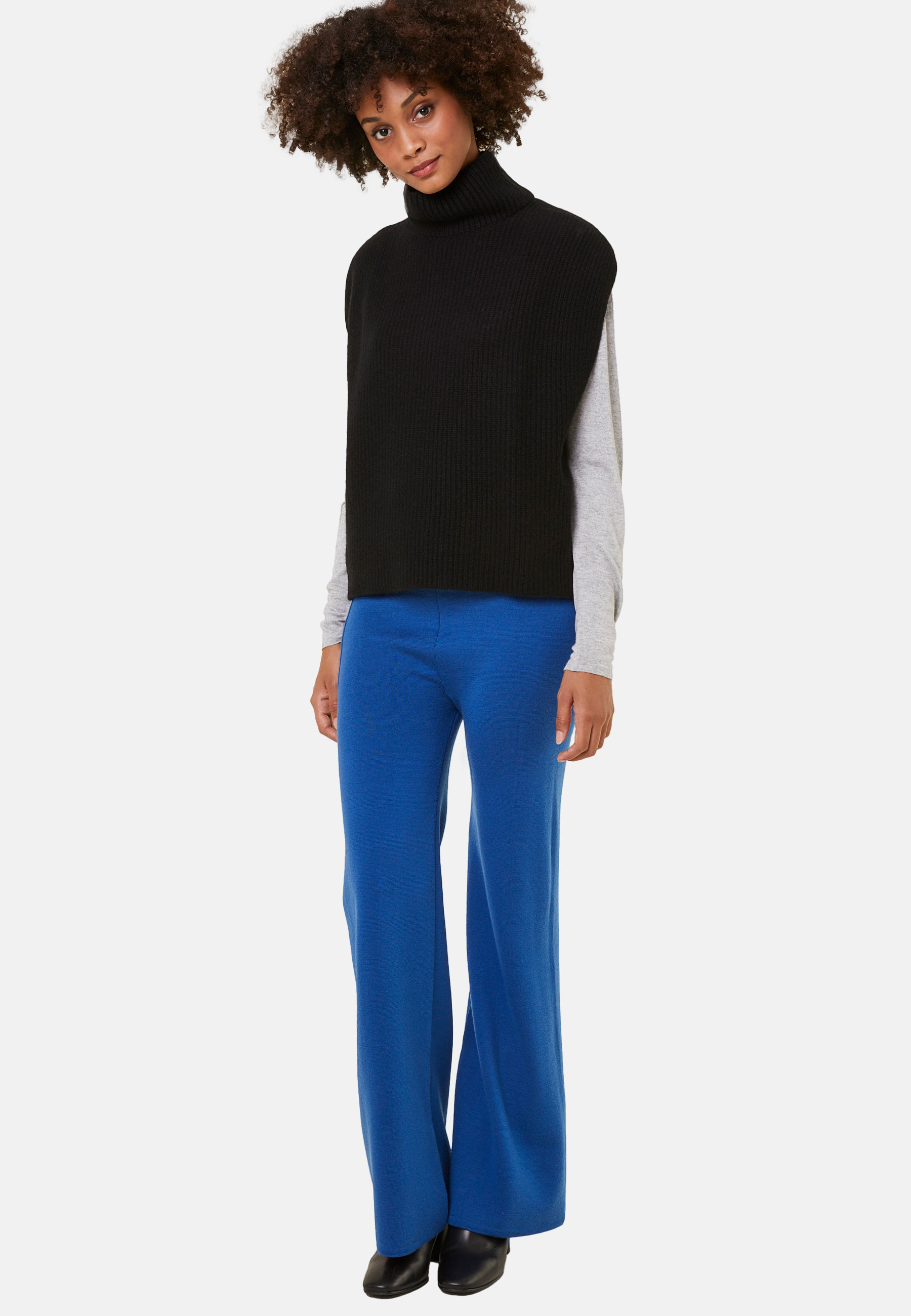 Pull col montant sans manches en cachemire et laine recyclés - Dalya 7810 noir - 01 Noir