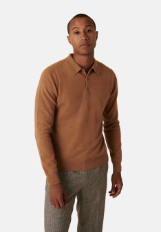 Pull col polo en cachemire - Emerson 7451 bronze - 83 Kaki