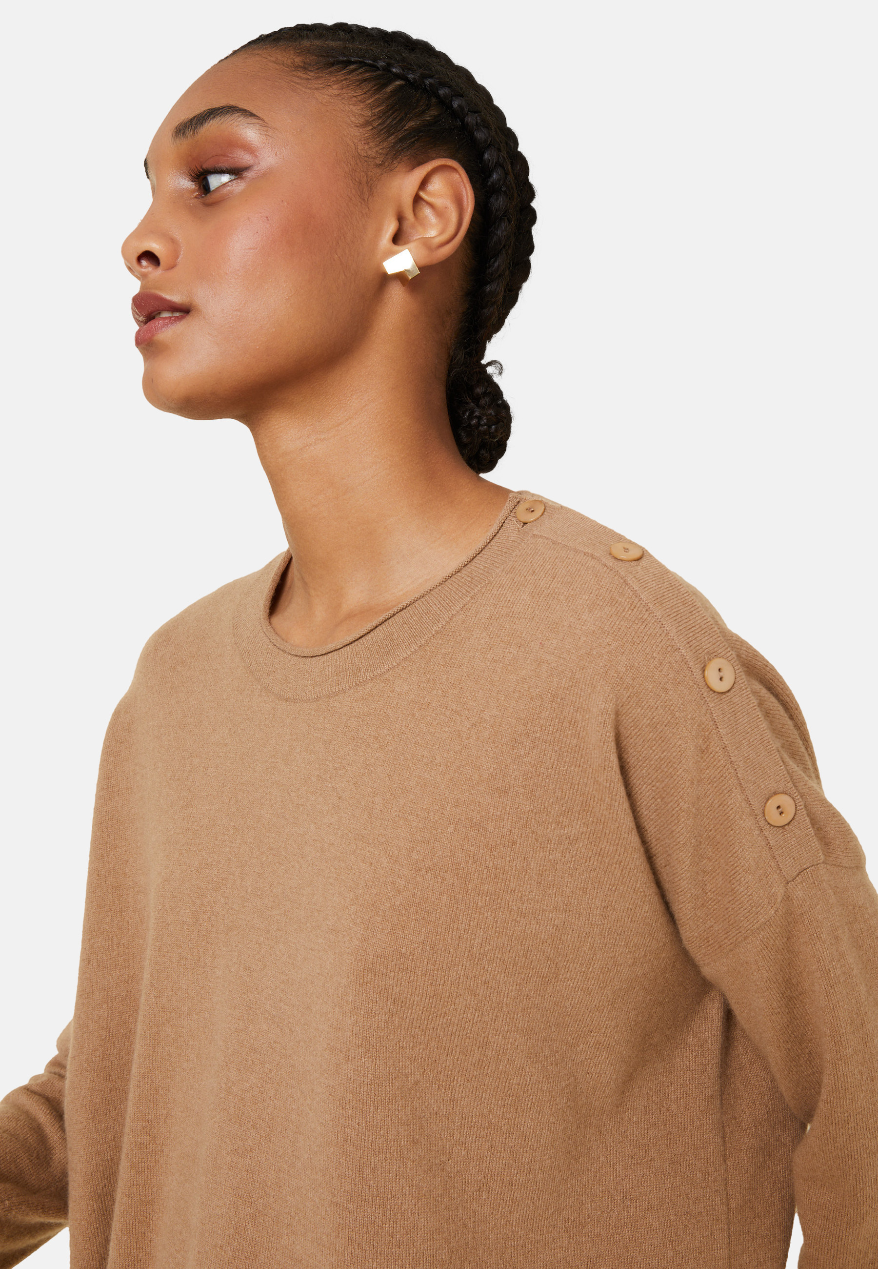 Loose-fit buttoned cashmere round-neck sweater - Acene