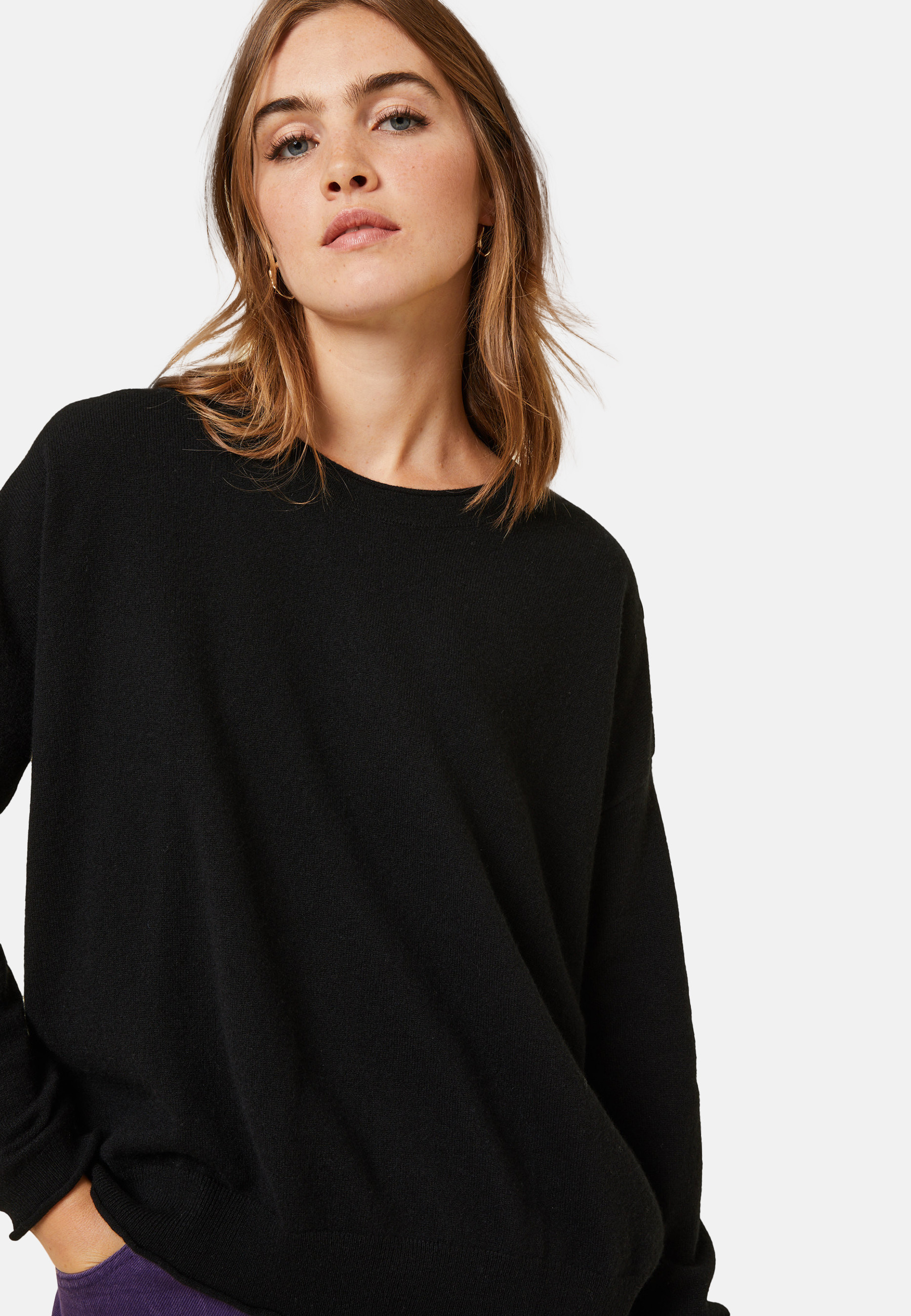 Loose-fit buttoned cashmere round-neck sweater - Acene