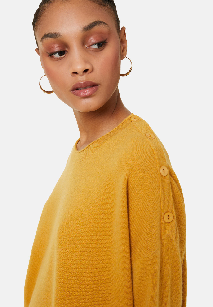 Suéter solto de cashmere com gola redonda e botões - Acene
