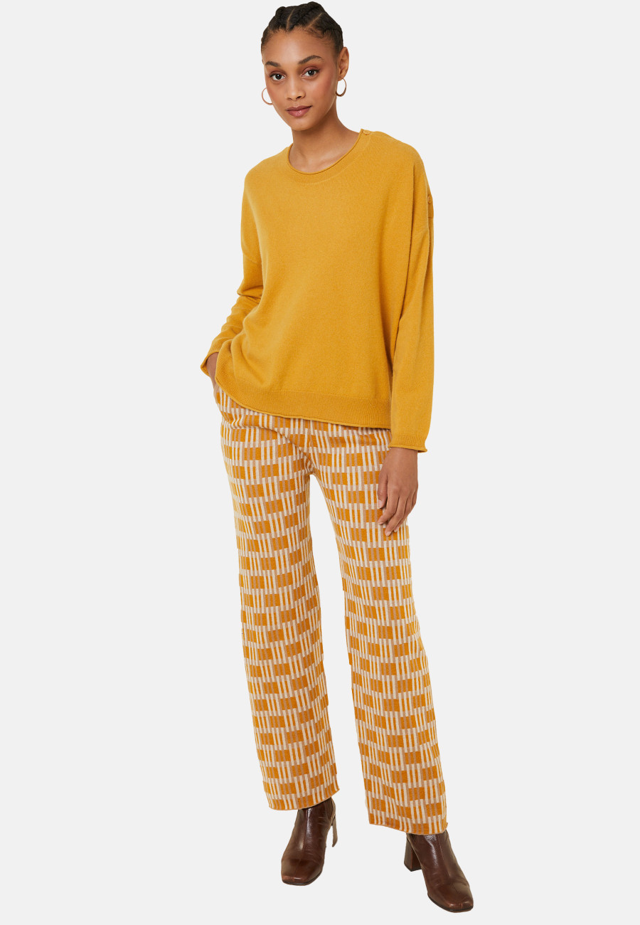 Suéter solto de cashmere com gola redonda e botões - Acene