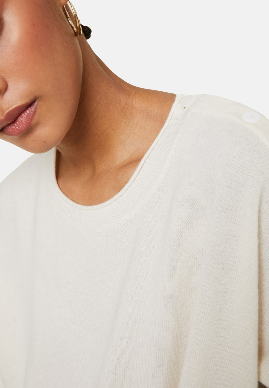 Suéter solto de cashmere com gola redonda e botões - Acene