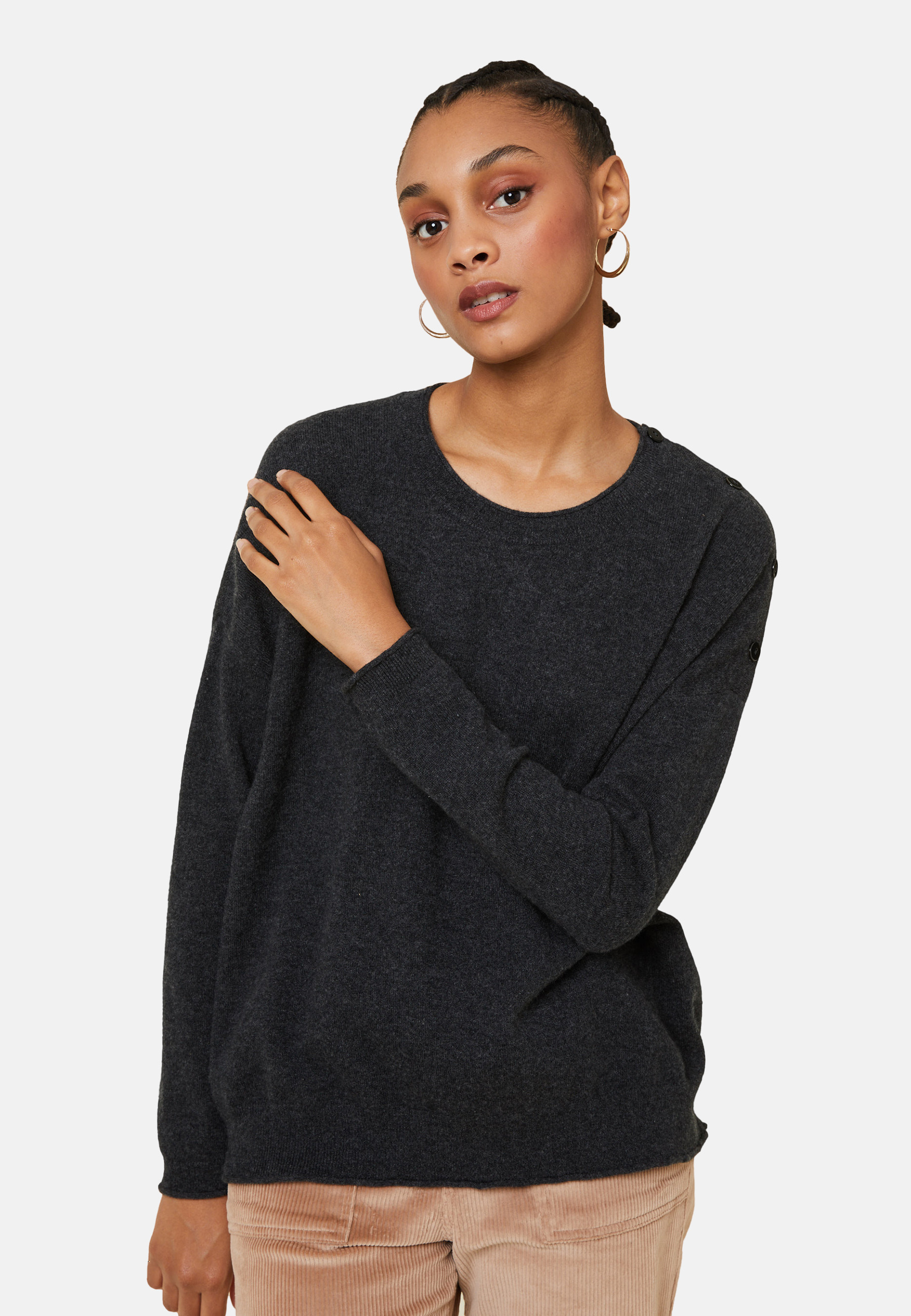 Loose-fit buttoned cashmere round-neck sweater - Acene