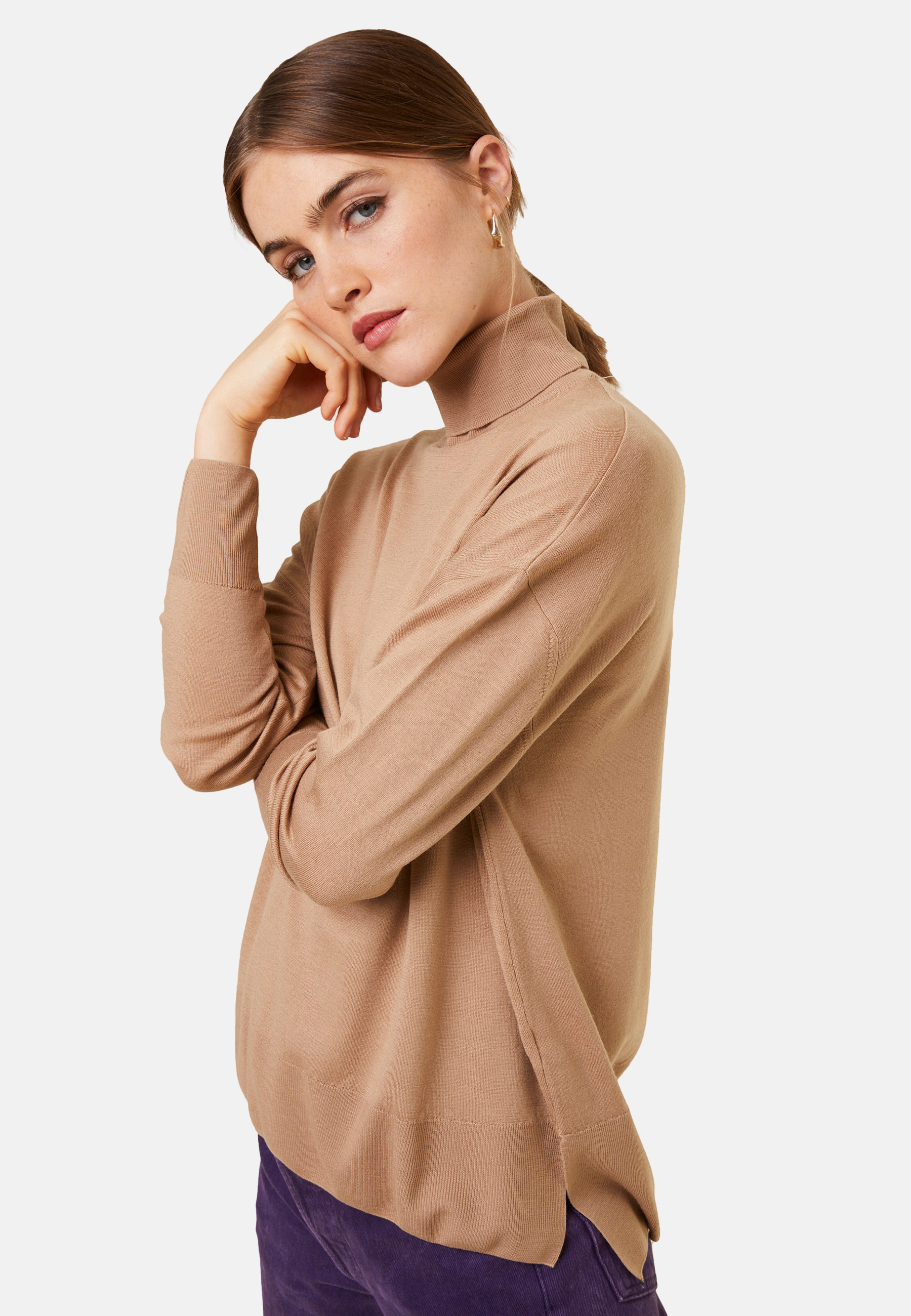 Pull col roulé à fentes en laine mérinos - Amy