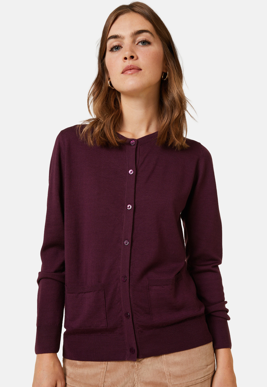 Cardigan de lã merino com gola redonda e botões e bolsos - Amalia