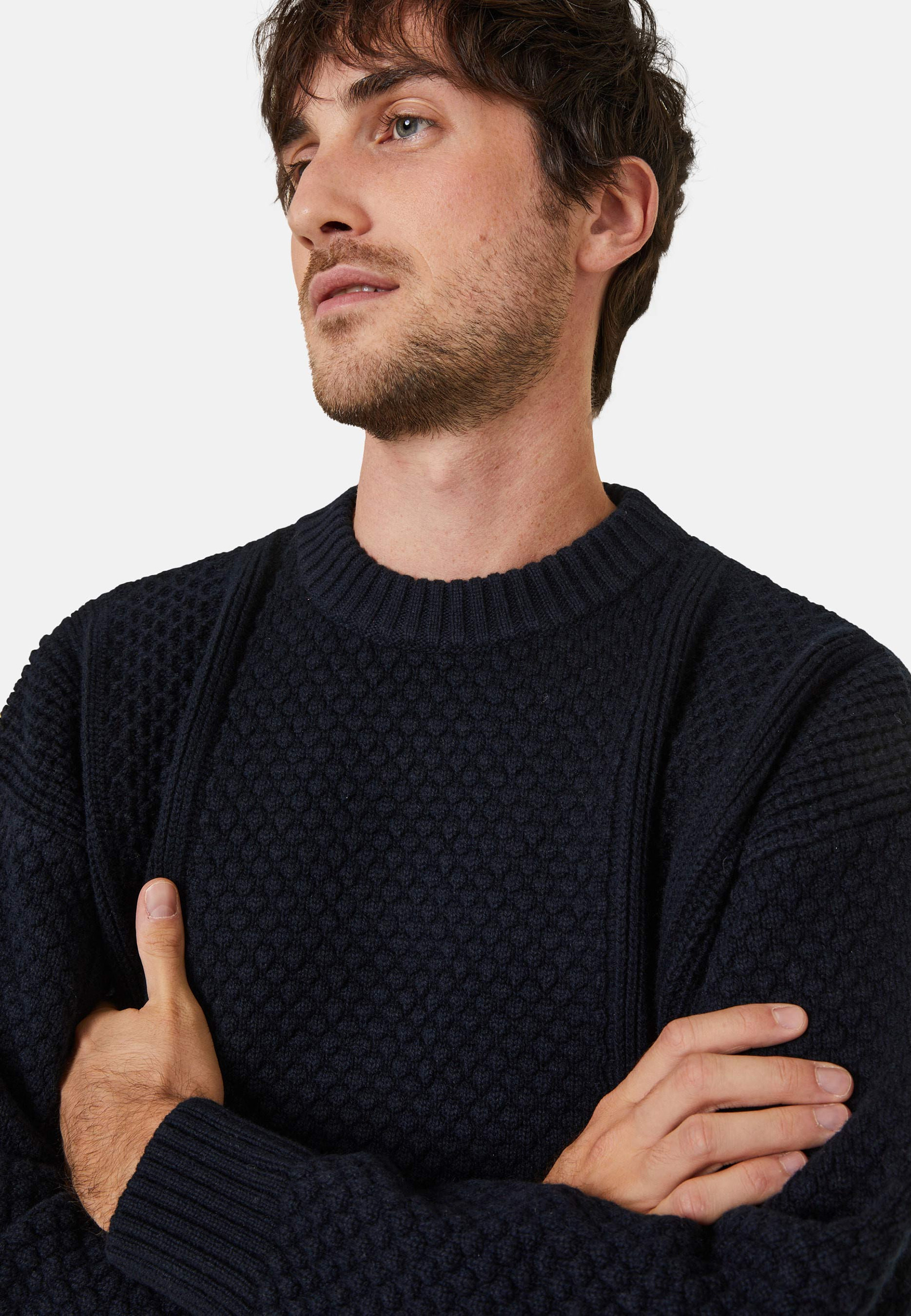Pull col rond maille gaufrée en laine et cachemire - Fall