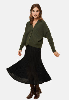 Cardigan col polo en cachemire et laine recyclés - Lisa 7850 foret - 83 Kaki