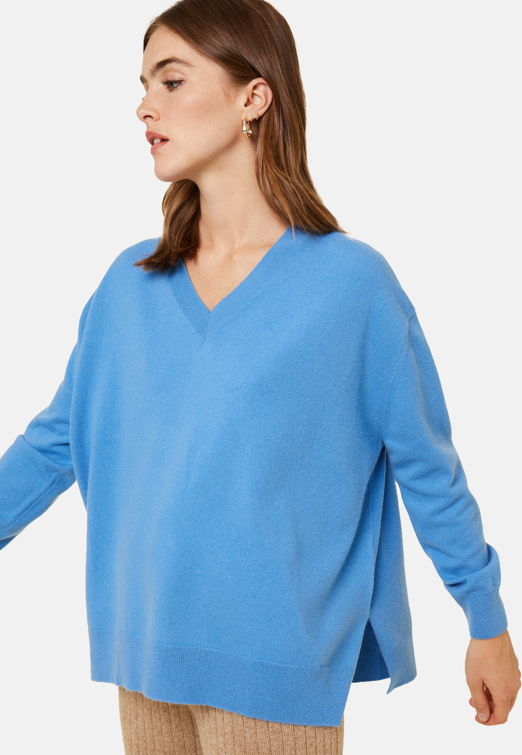 Pull ample à fentes col V en cachemire - Alienor 7870 ecureuil - 92 Rouille