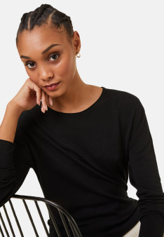 Buttoned t-shirt in cashmere bamboo round neck in fine knit - Aelia