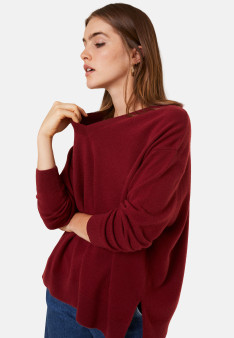 Pull ample à fentes col V en cachemire - Alienor 7881 cerise - 51 Bordeaux