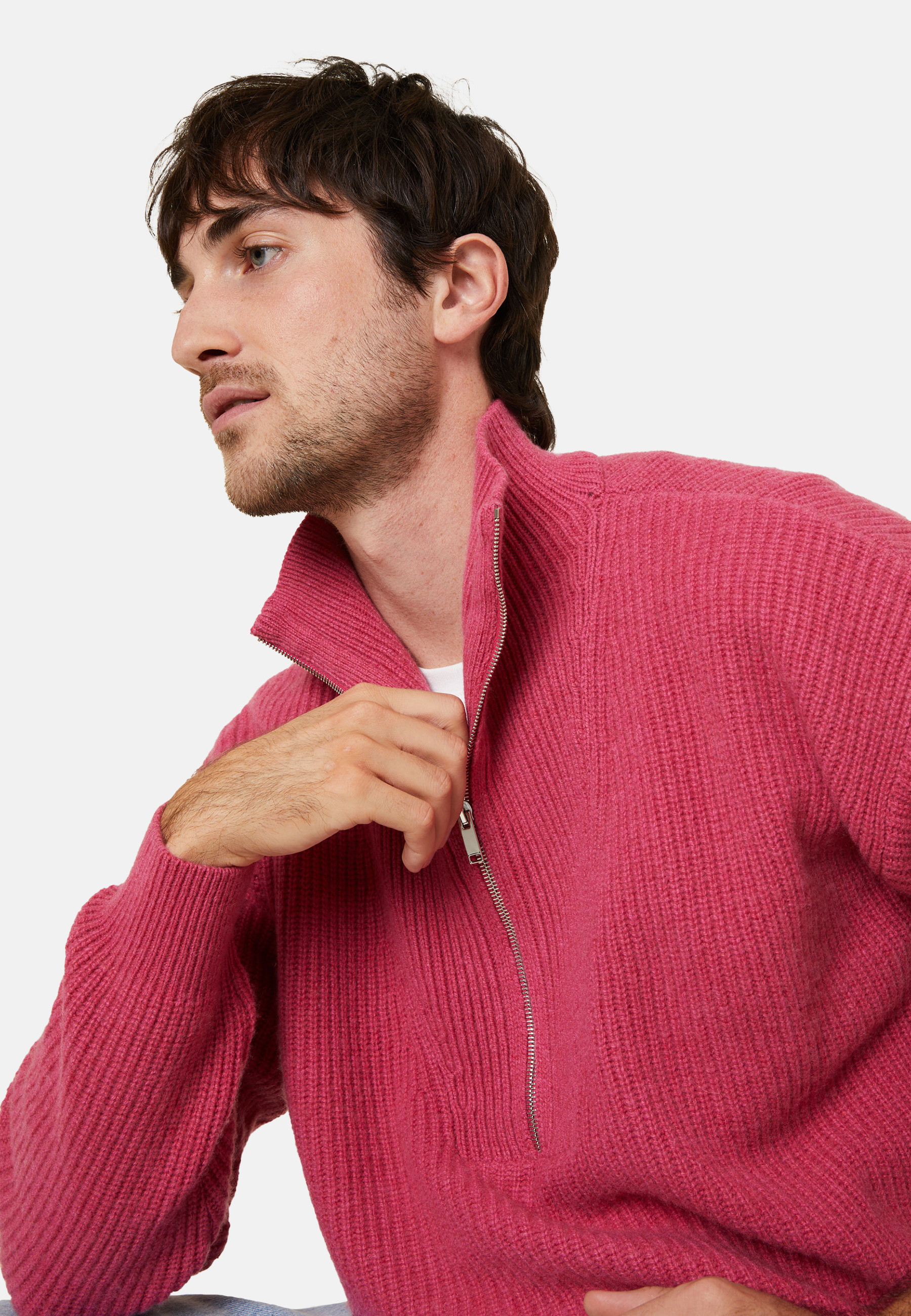 Pull col camionneur maille perlée en cachemire et laine recyclés - French