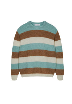 Tricolor striped round-neck mohair sweater - Fox