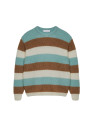 Pull col rond rayé tricolore en mohair - Fox 7930 ecru/camel/celadon - 94 Vert amande