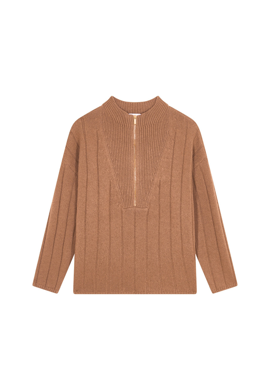 High-neck zipped cashmere blend sweater - Lodric
