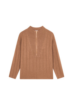 Zipped high-neck sweater in recycled cashmere and wool - Lodric