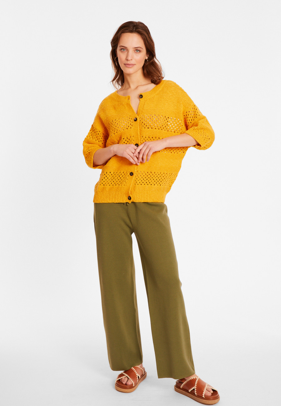 Gilet ajouré en coton et lin - Maylisse 8060 ambre - 08 Jaune