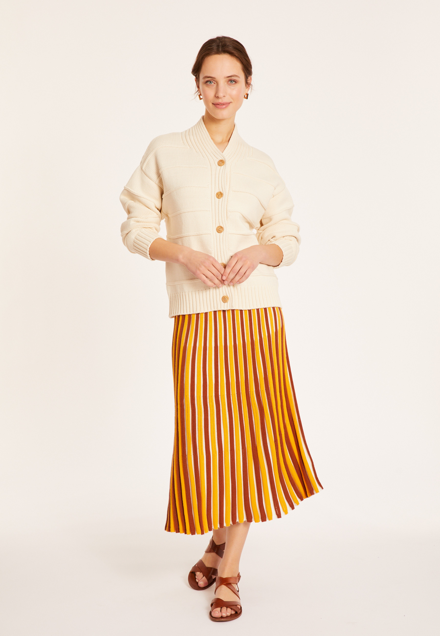 Gilet ample à côtes en coton - Mardy 8001 ecru - 82 Ecru