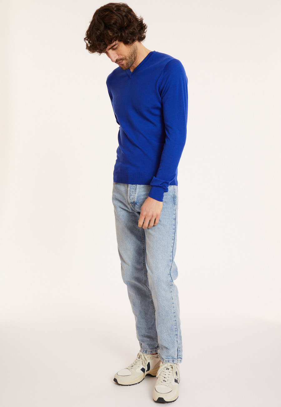 V-neck jumper in merino wool - Elmo