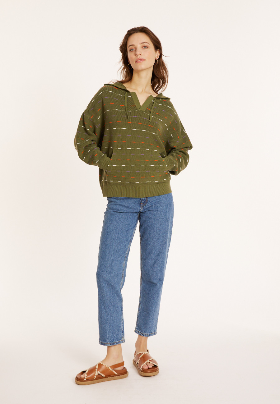 Organic cotton hoodie with tunisian collar - Melanie