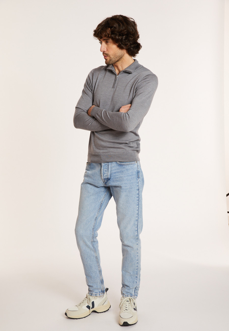 Trucker neck sweater with logo in merino wool - Ryan