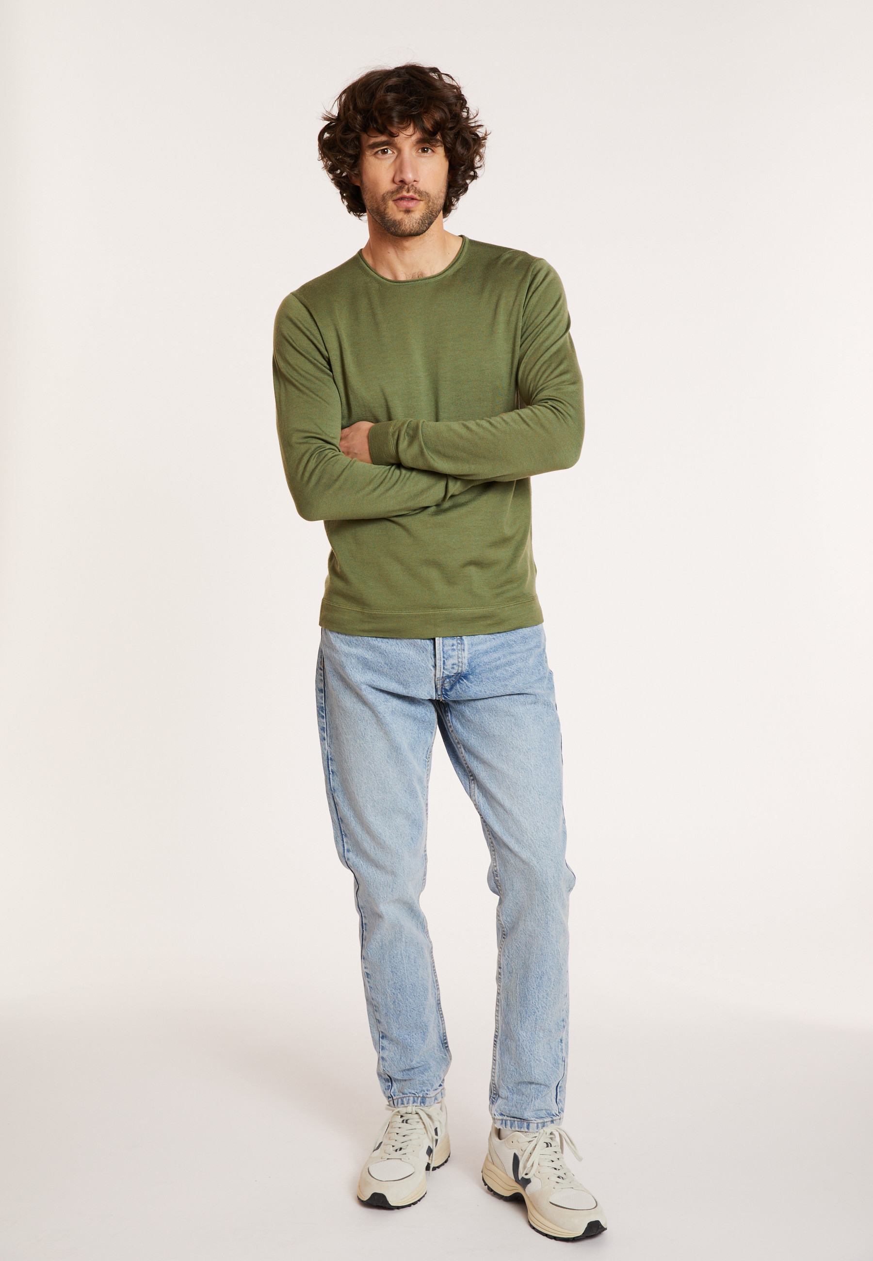 Pull en laine mérinos col à finition roulotée - Rythme