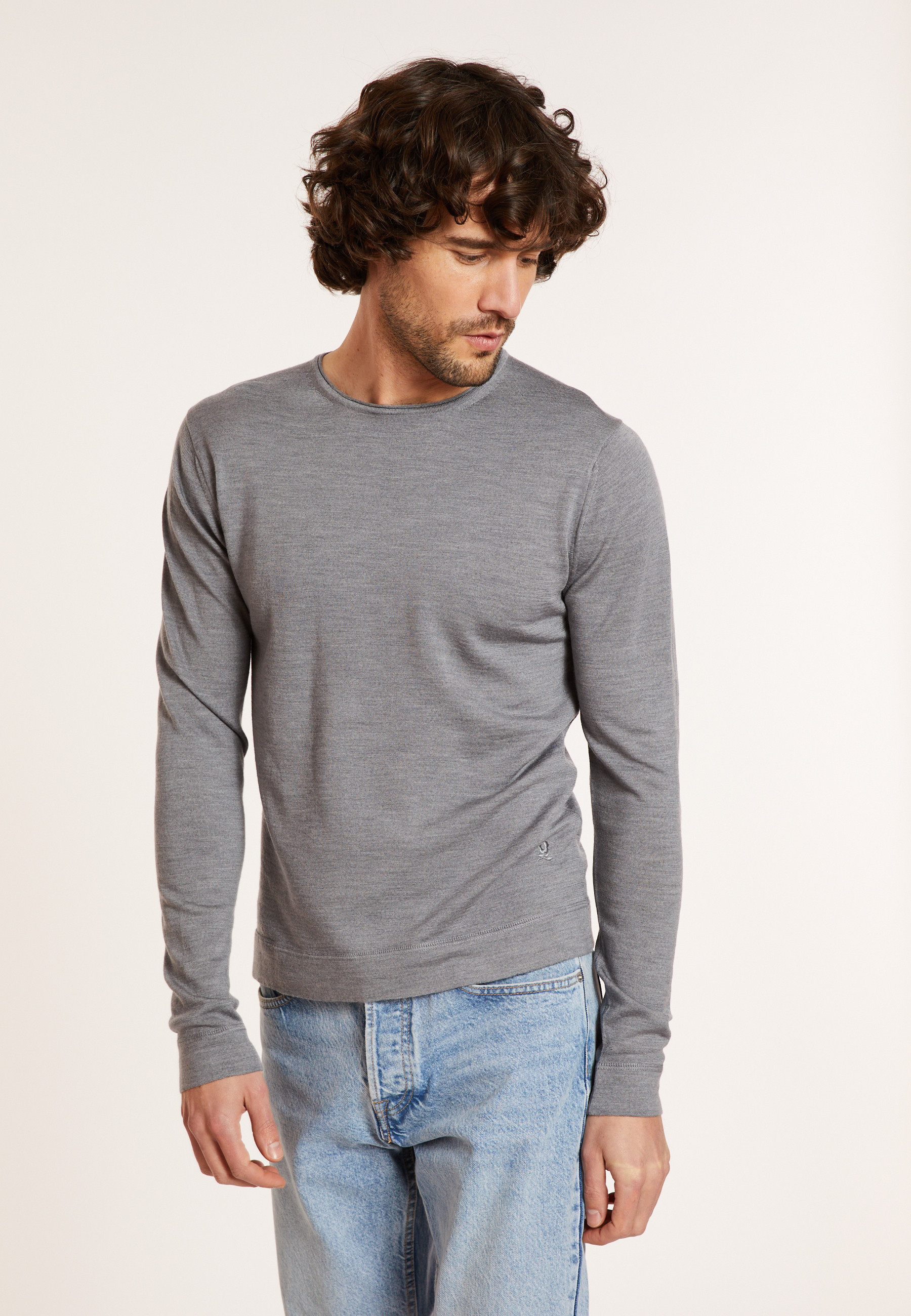 Round-neck merino wool sweater with rolled finishes - Rythme