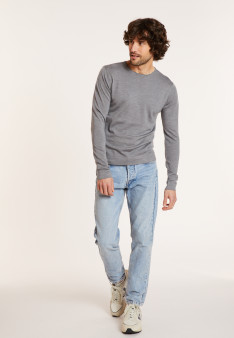Round-neck merino wool sweater with rolled finishes - Rythme