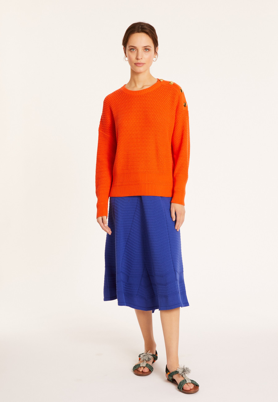 Round neck sweater with buttoned shoulder in organic cotton - Meryl