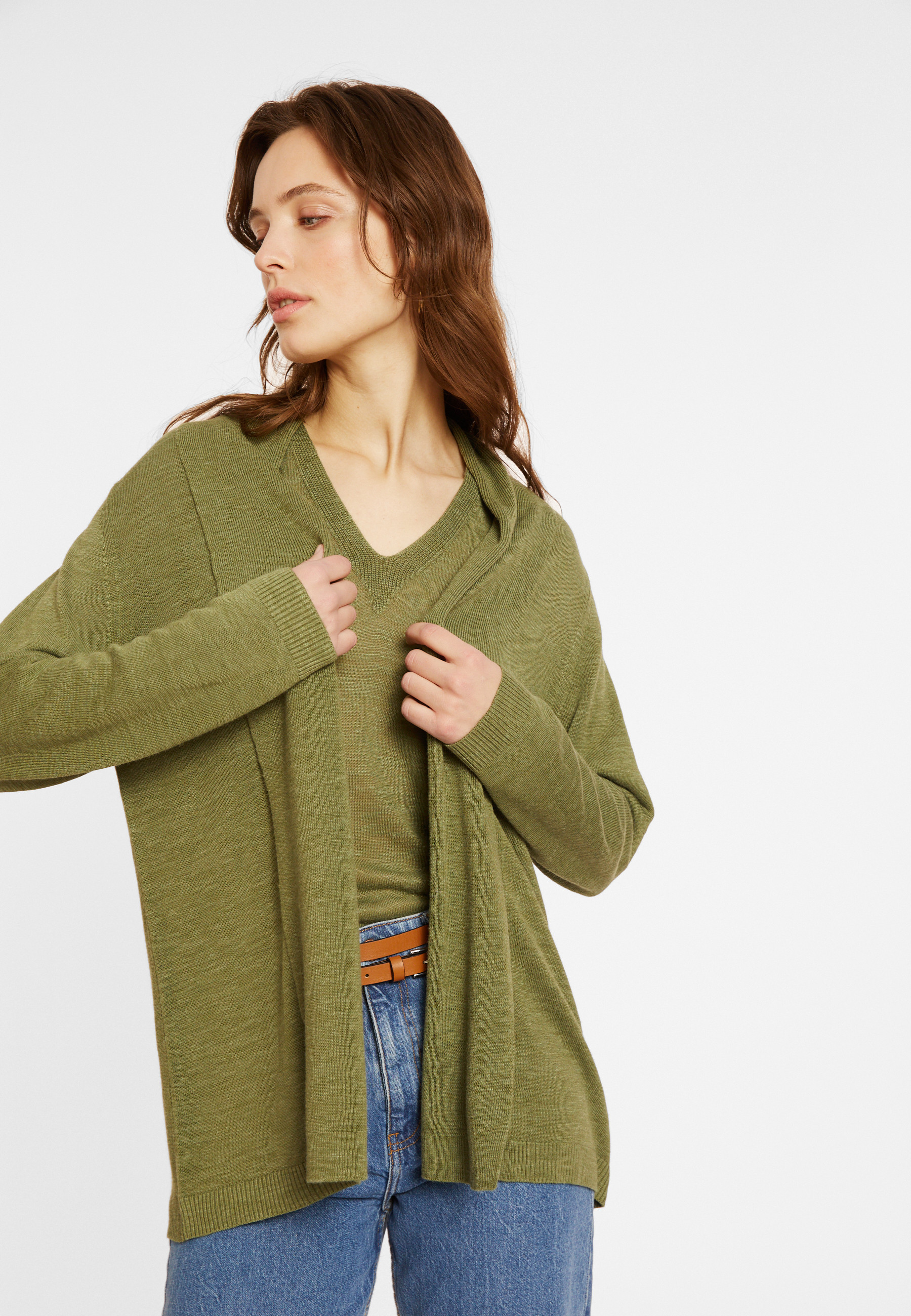 Gilet en lin flammé col châle - Maelle 8051 cactus - 83 Kaki