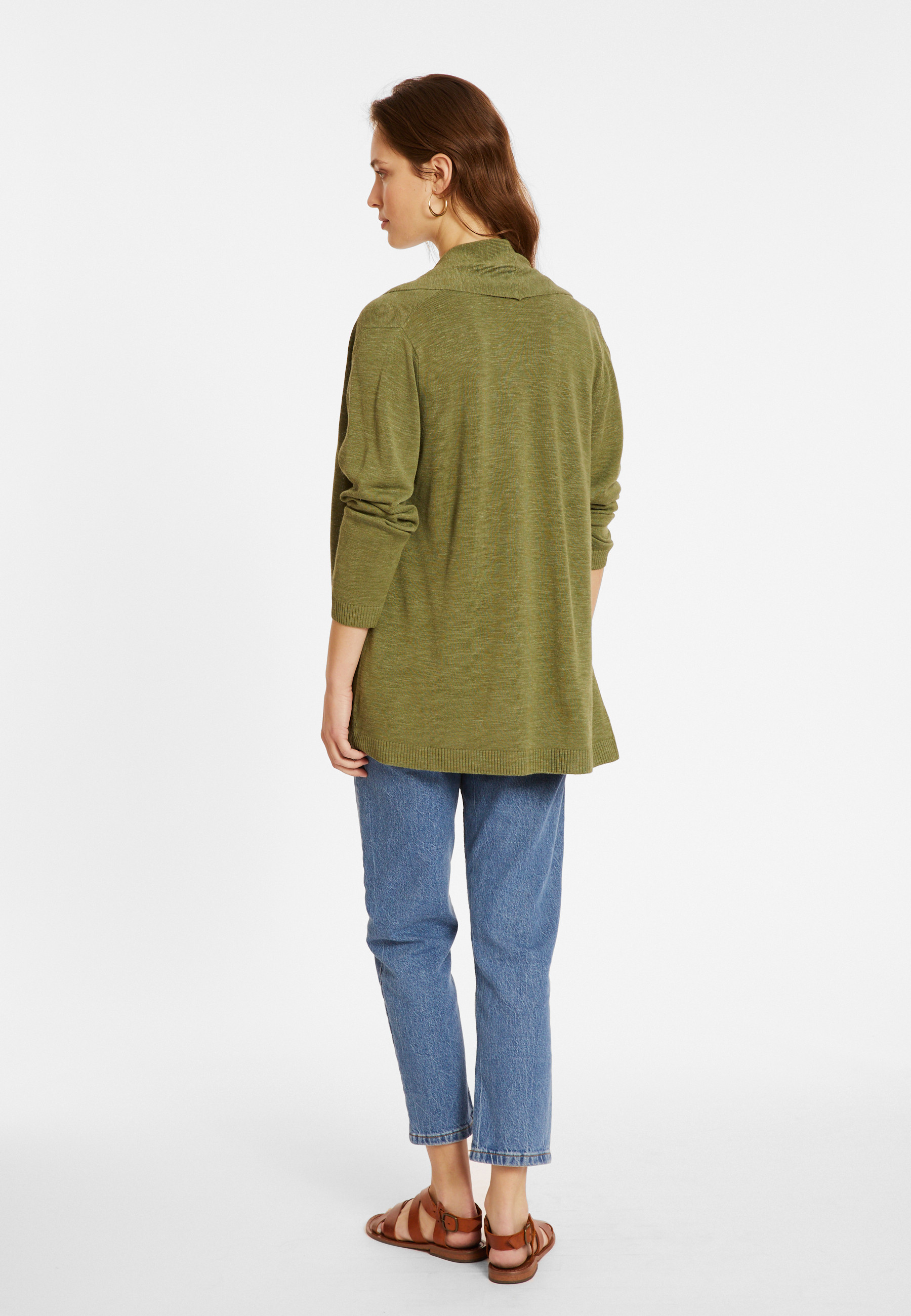 Gilet en lin flammé col châle - Maelle 8051 cactus - 83 Kaki