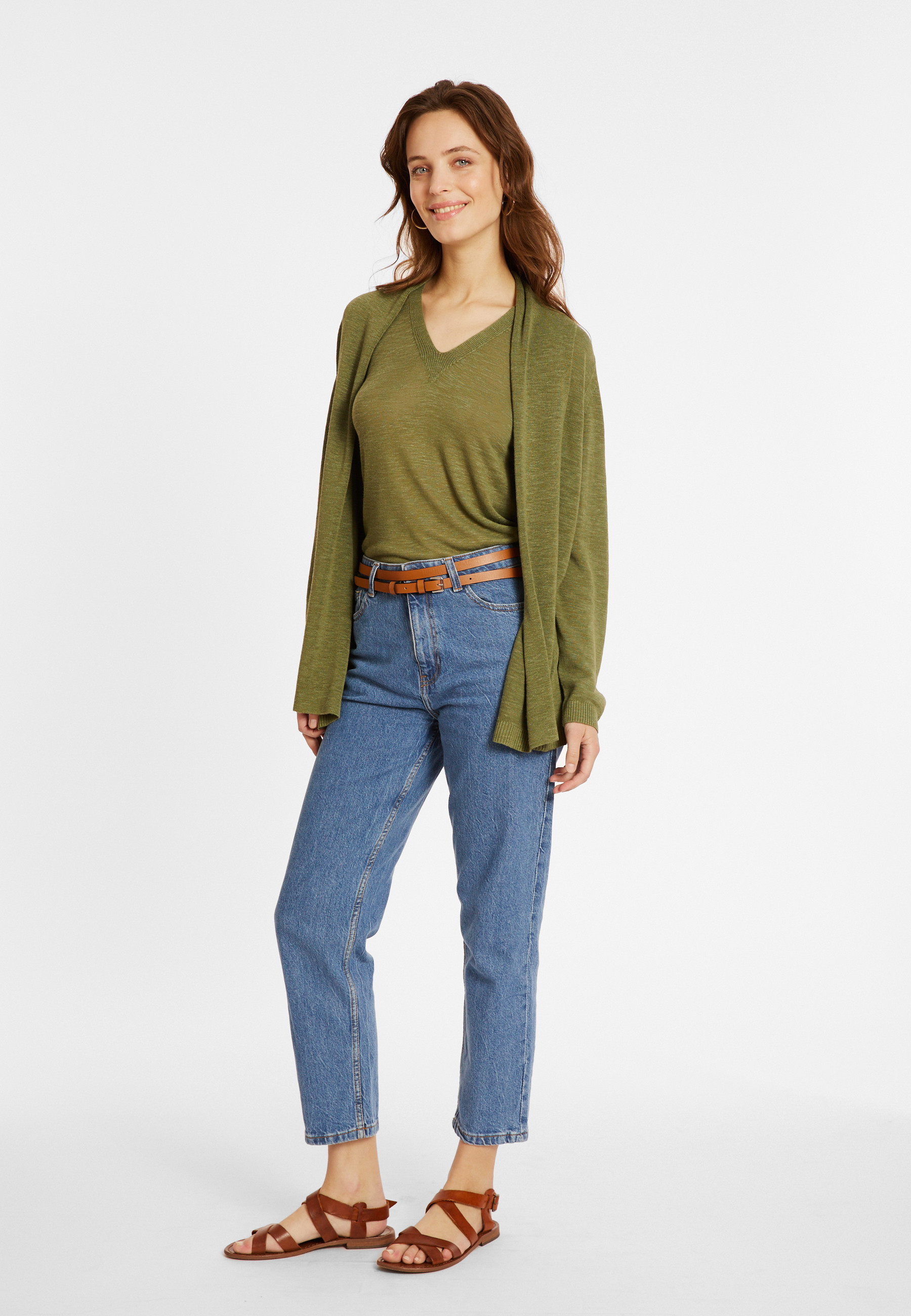 Flamed linen shawl collar cardigan - Maelle