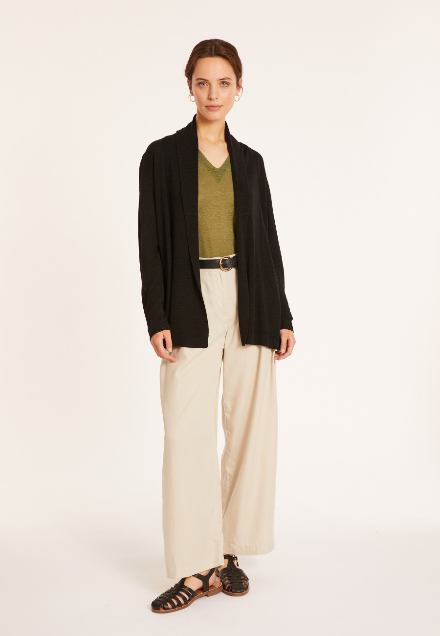 Flamed linen shawl collar cardigan - Maelle