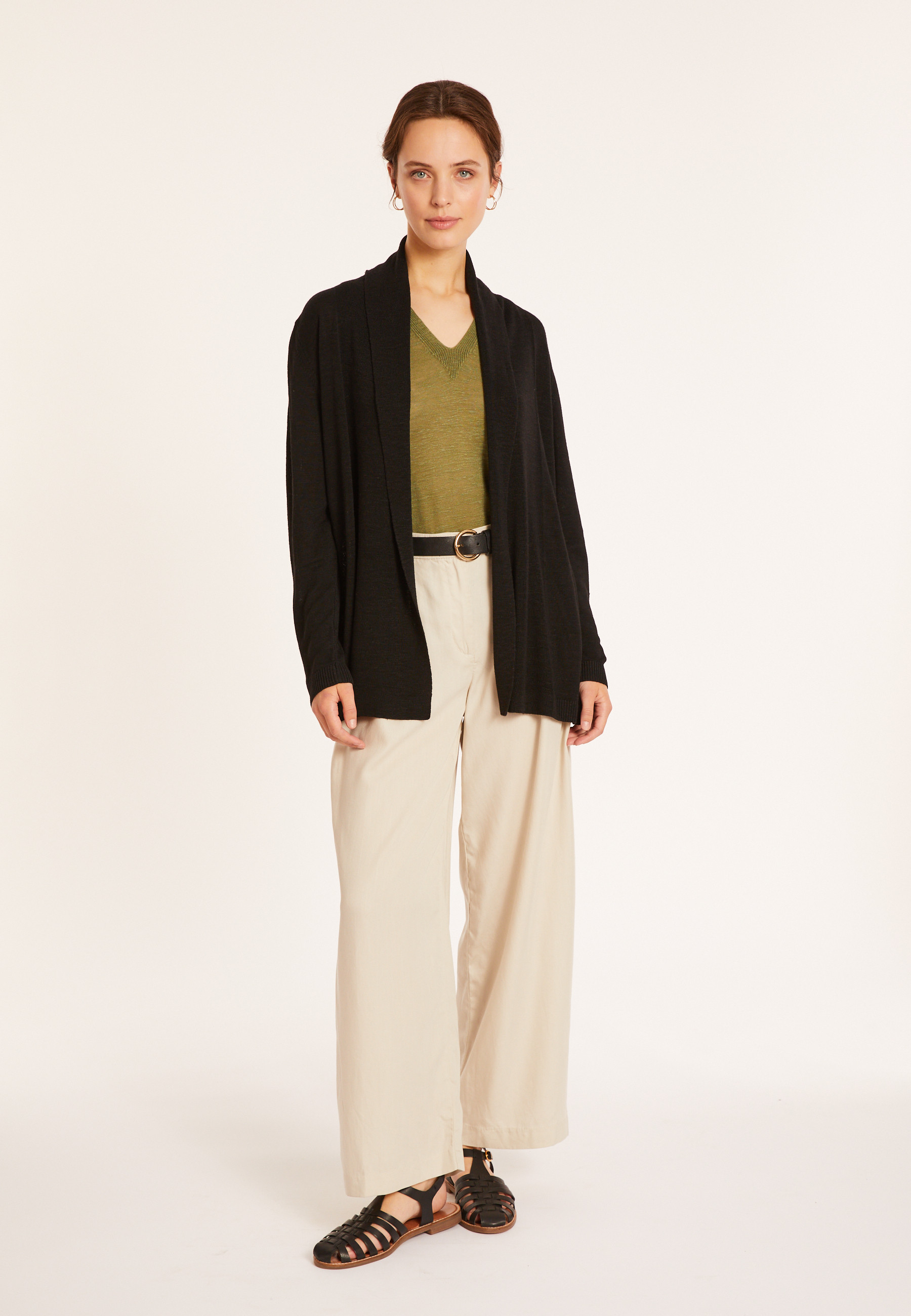 Flamed linen shawl collar cardigan - Maelle