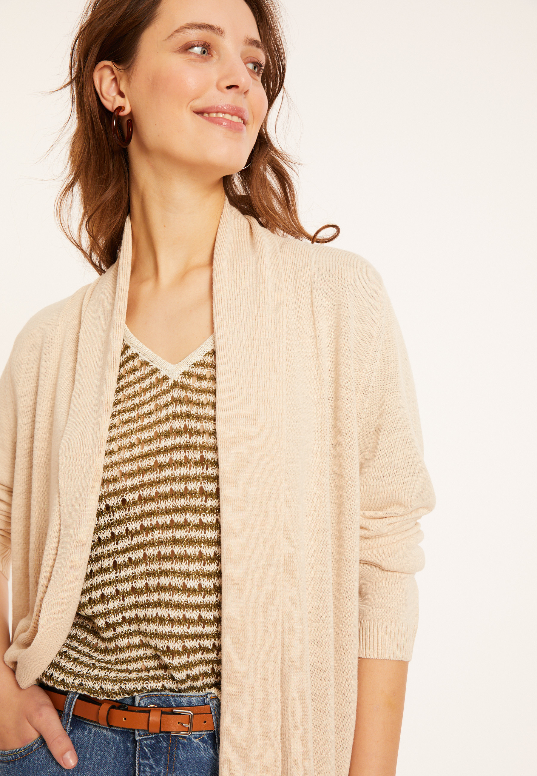 Flamed linen shawl collar cardigan - Maelle