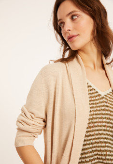 Gilet en lin flammé col châle - Maelle 8020 ficelle - 12 Beige clair