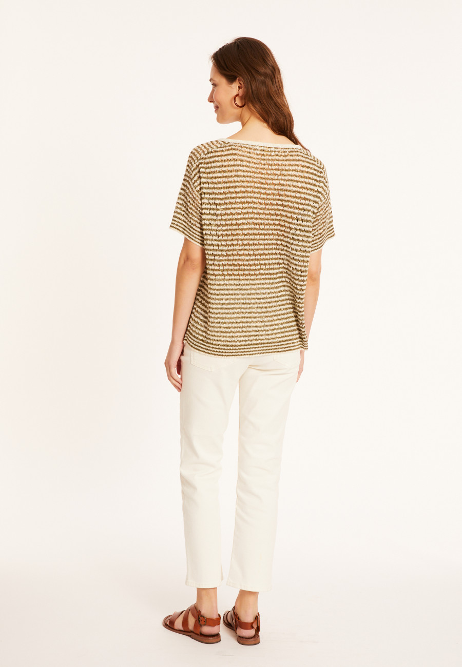 Camiseta ajouré en lin col V - Marguerite